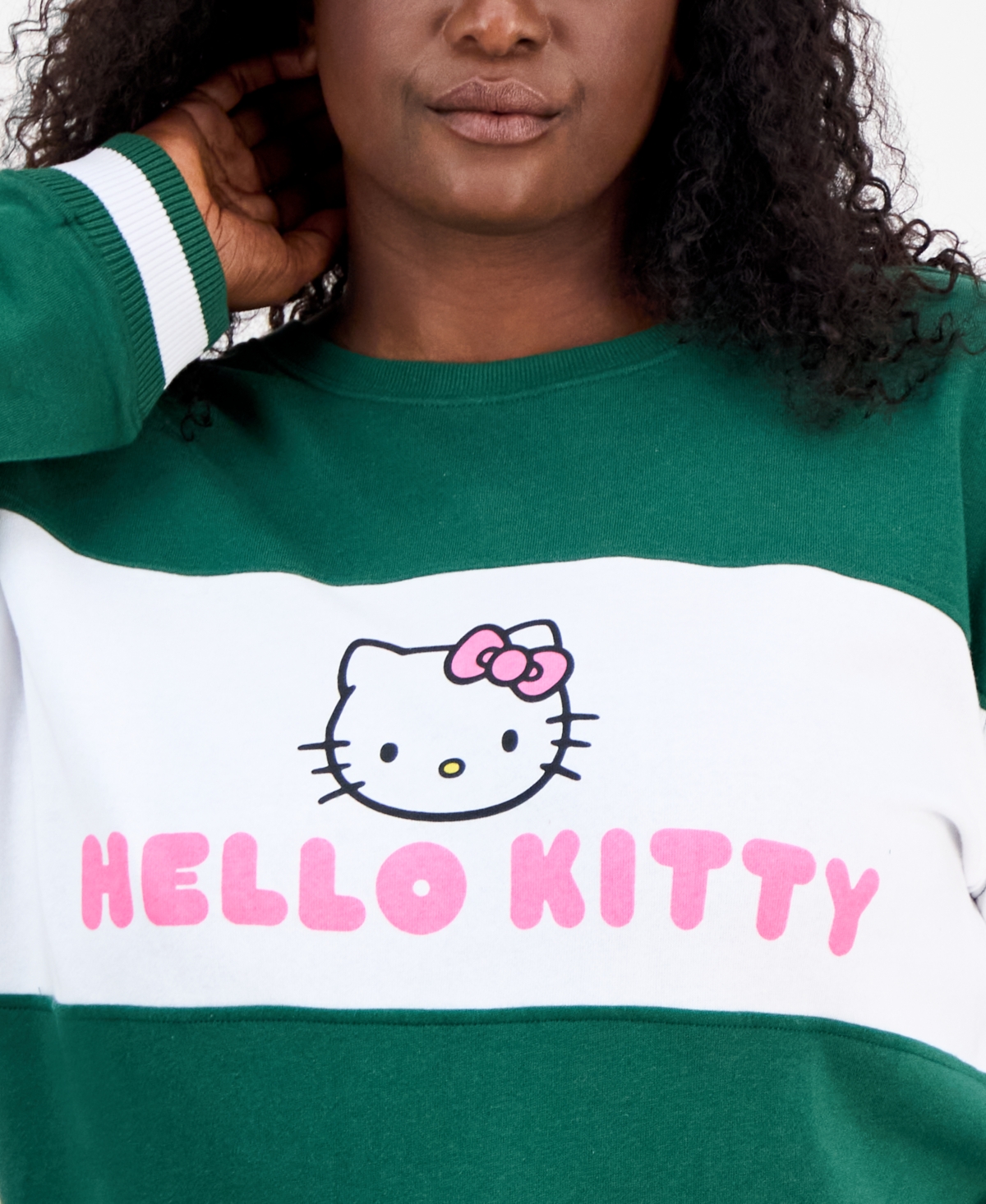 Love Tribe Trendy Plus Size Hello Kitty Sweatshirt In Green