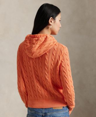 Women's Cable-Knit Cotton Full-Zip Hoodie Sweater