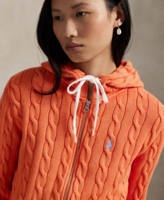 Women's Cable-Knit Cotton Full-Zip Hoodie Sweater