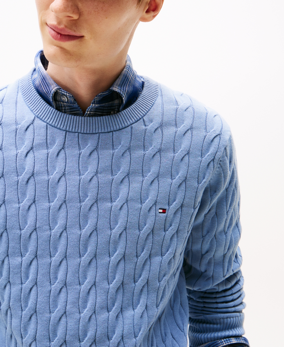 Tommy Hilfiger Men's Classic Cable Crewneck Sweater In Blue
