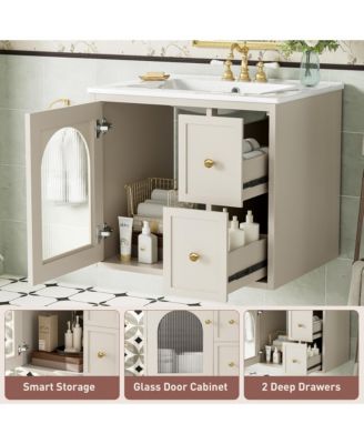 24" Sink with Overflow, 2 Drawers, Soft-Close Door, Wall-Mount Bathroom Vanity