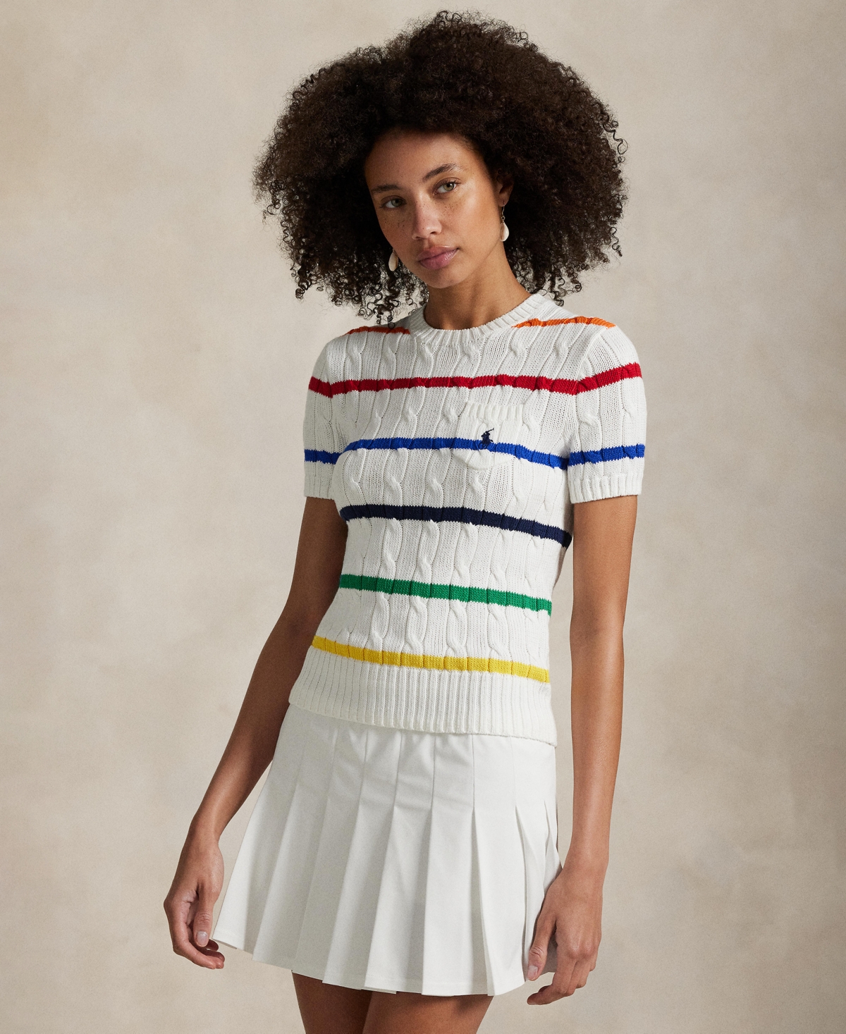 Polo Ralph Lauren Women's Us Open Striped Cable Cotton Sweater In Multi