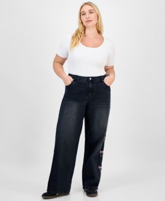 Trendy Plus Ultra 90's Bow-Detail Straight Jeans