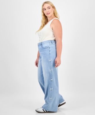 Trendy Plus Ultra 90's Bow-Detail Straight Jeans