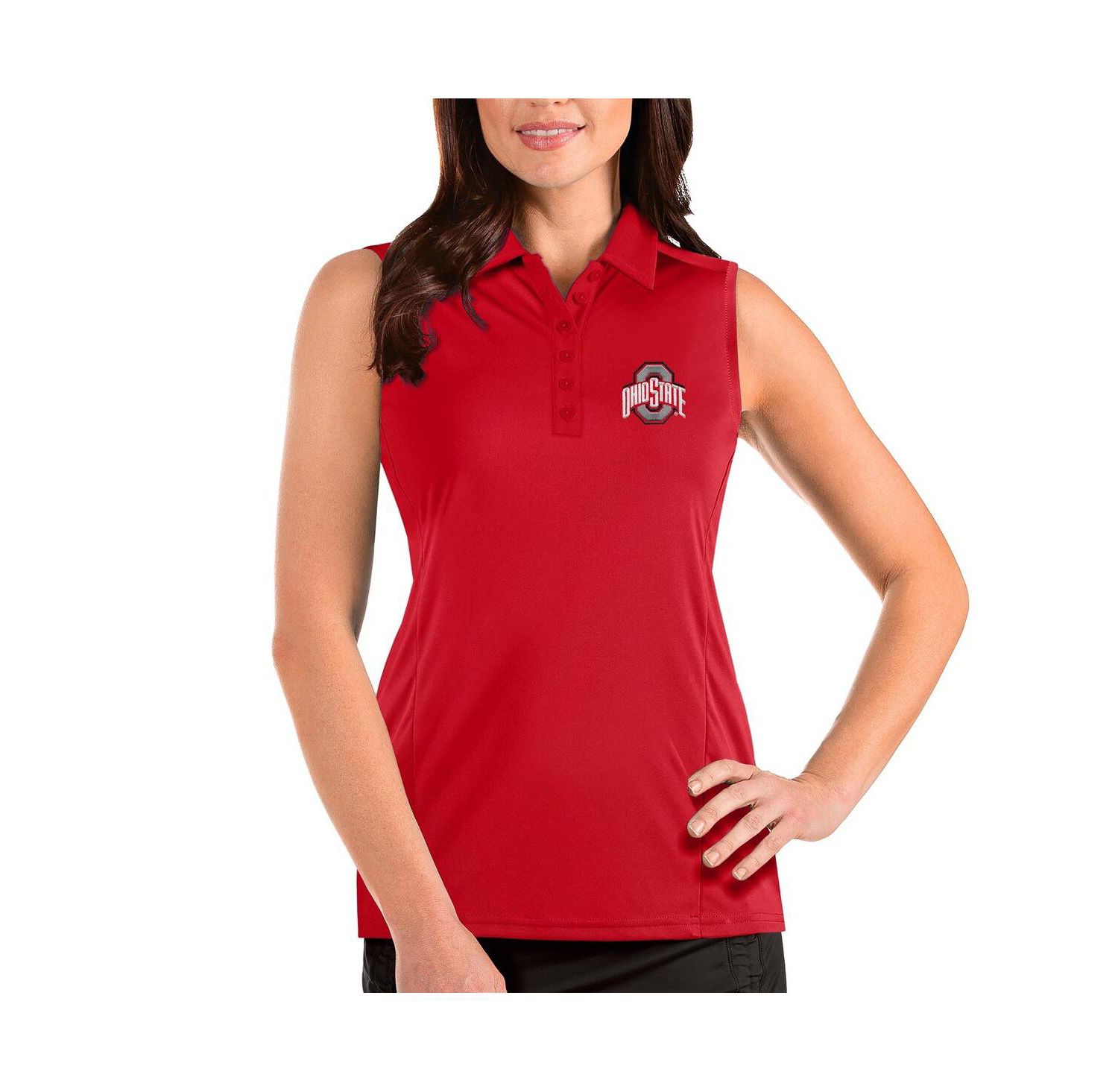 Women's Scarlet Ohio State Buckeyes Tribute Sleeveless Polo Shirt