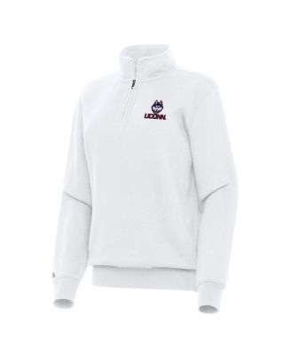 Antigua - Women's White UConn Huskies Victory Quarter-Zip Sweatshirt
