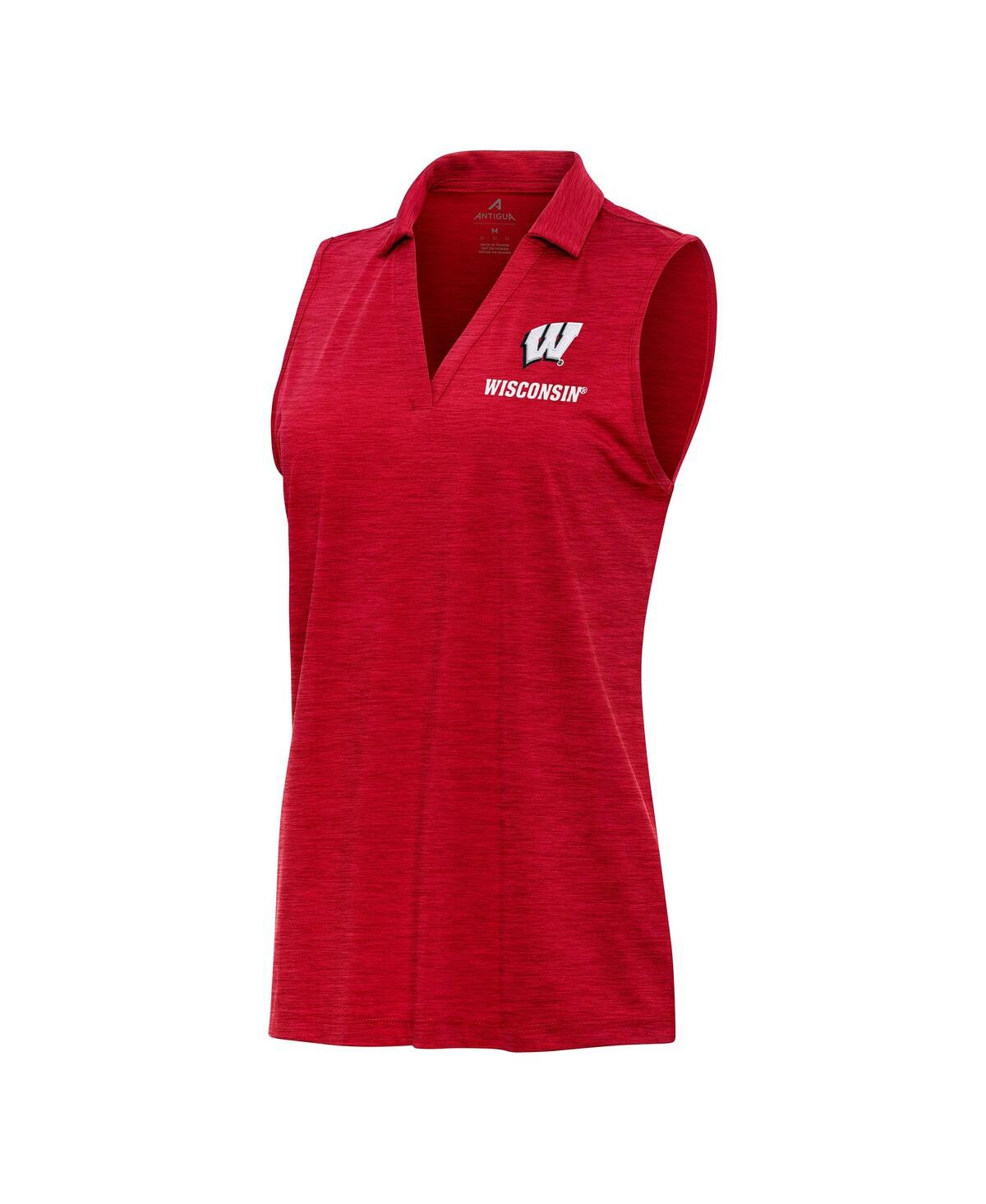 Women's Heather Red Wisconsin Badgers Layout Sleeveless V-Neck Polo Shirt - Heather Red