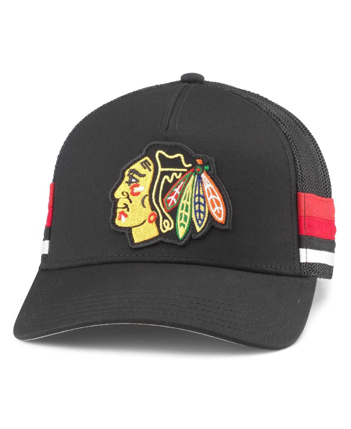 Men's Black Chicago Blackhawks Hotfoot Stripes Trucker Adjustable Hat - Black
