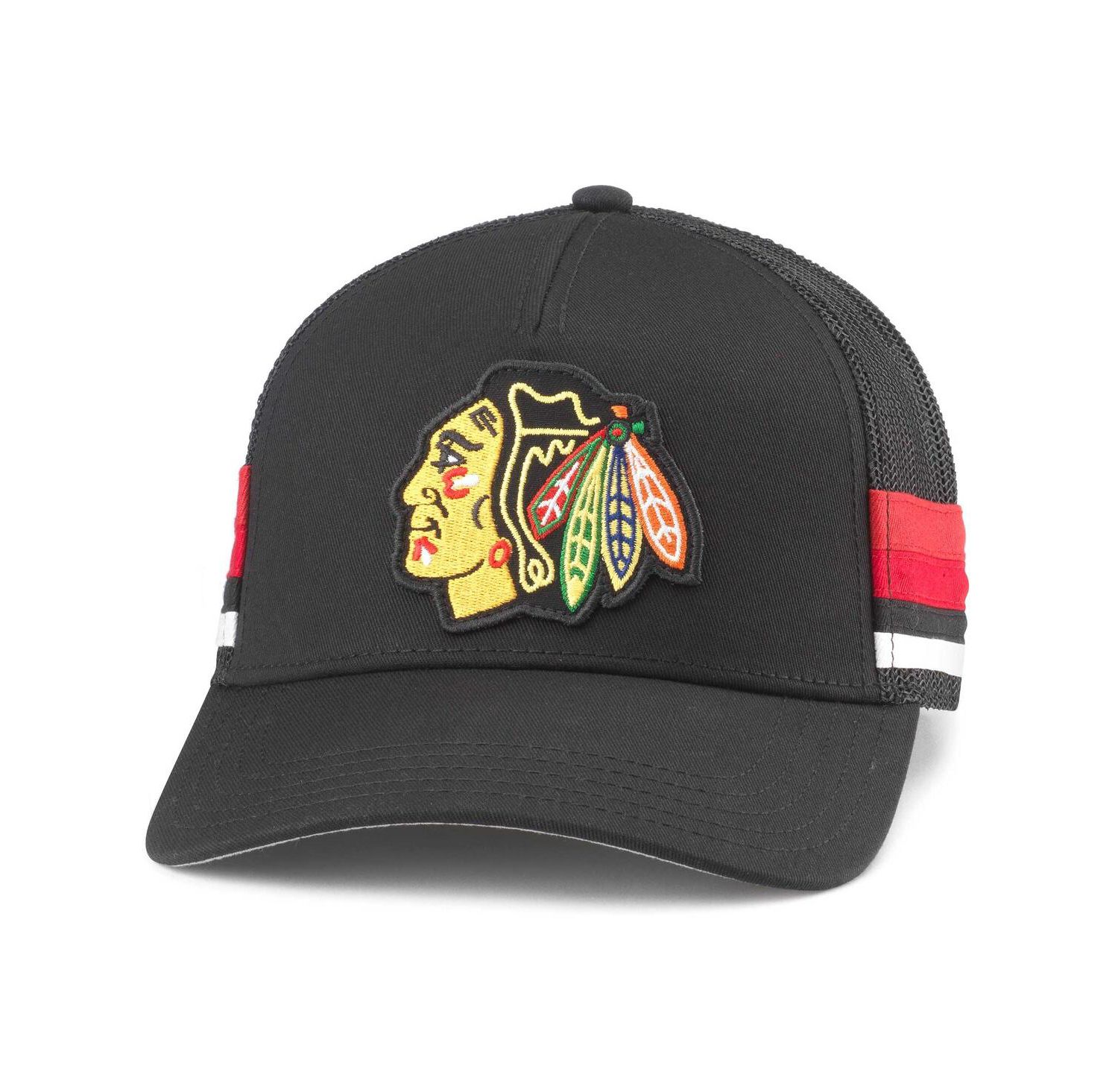 Men's Black Chicago Blackhawks Hotfoot Stripes Trucker Adjustable Hat