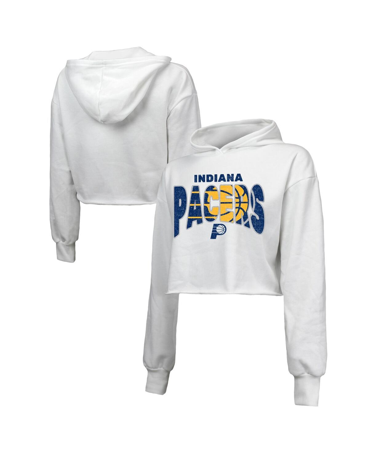 Women's White Indiana Pacers Tri-Blend Cropped Pullover Hoodie - White