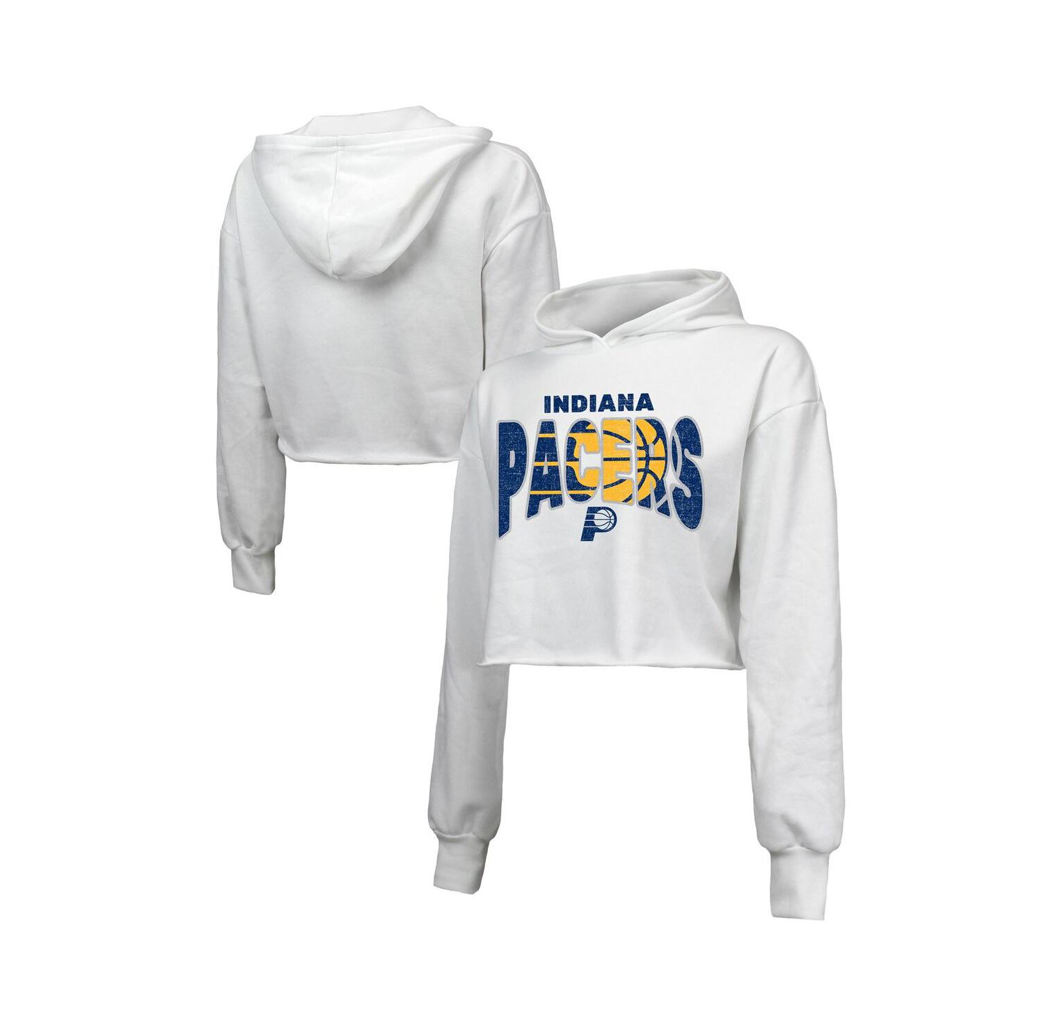 Women's White Indiana Pacers Tri-Blend Cropped Pullover Hoodie