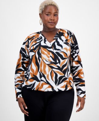 I.N.C. International Concepts - Plus Size Print Surplice-Neck Top