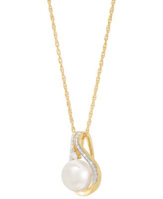 2-Pc. Set Cultured Freshwater Pearl (8 & 9mm) & Diamond Accent Halo Pendant Necklace & Matching Stud Earrings in 14k Gold-Plated Sterling Silver
