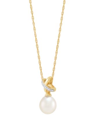 2-Pc. Set Cultured Freshwater Pearl (6 & 8mm) and Diamond Accent X Pendant Necklace & Matching Drop Earrings in 14k Gold-Plated Sterling Silver