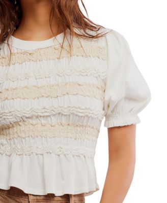 Women's Cotton Puff-Sleeve Peplum Top