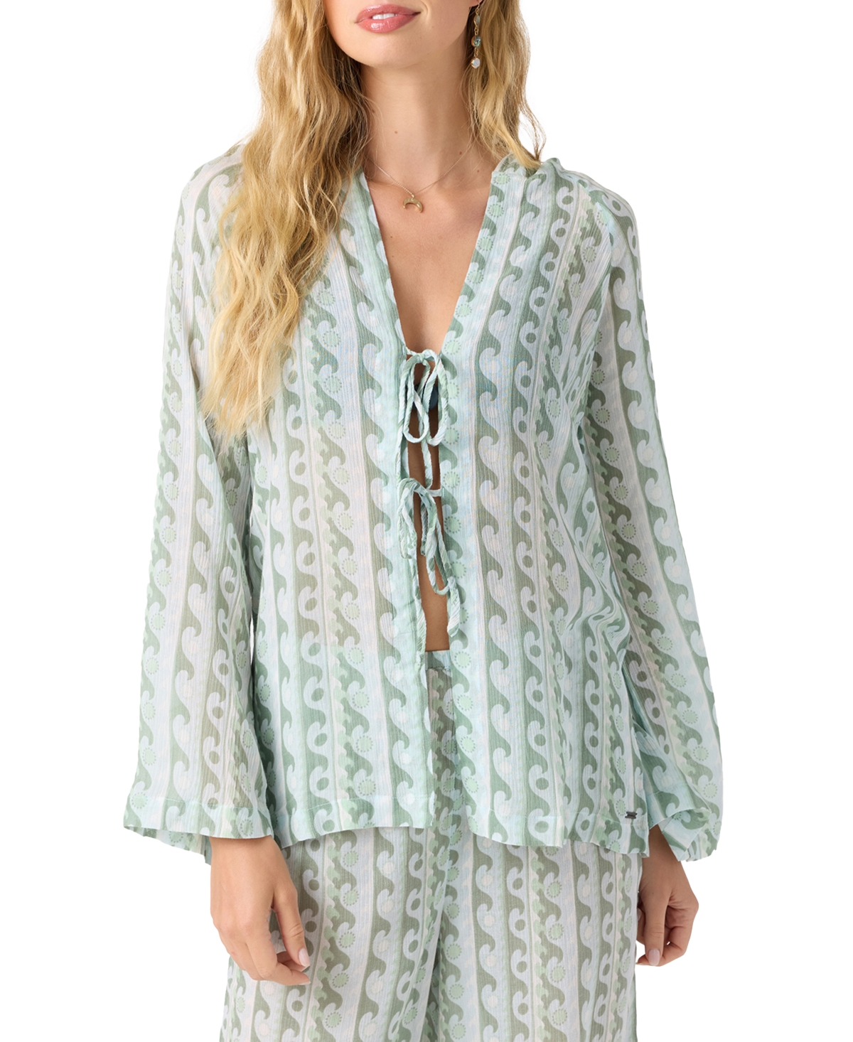 Juniors' Regina Printed Hoodie Cover-Up - Starlight Blue