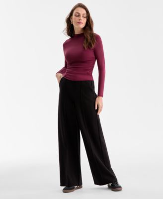 Women's Mock Neck Second-Skin Ruched Top, Macy's Exclusive
