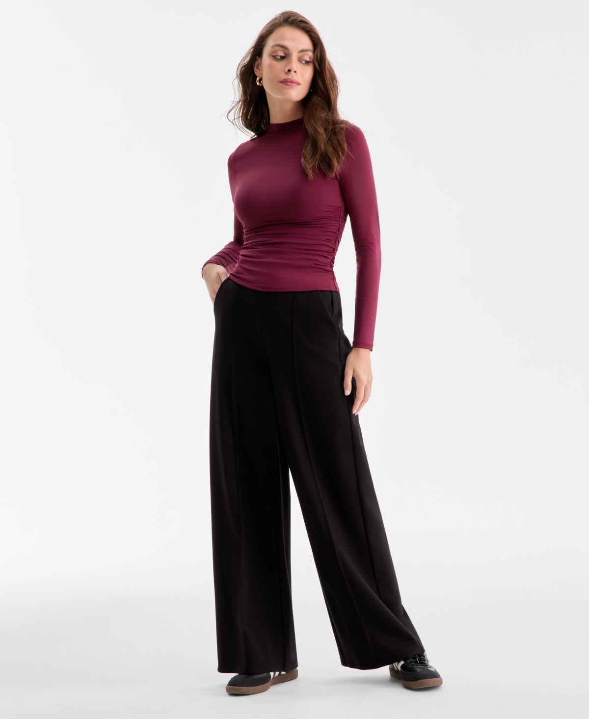 Bar Iii Women's Mock Neck Second-skin Ruched Top, Macy's Exclusive In Red
