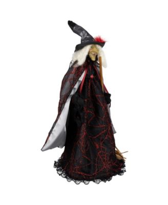 18" Victorian Style Witch with Broom Halloween Figure