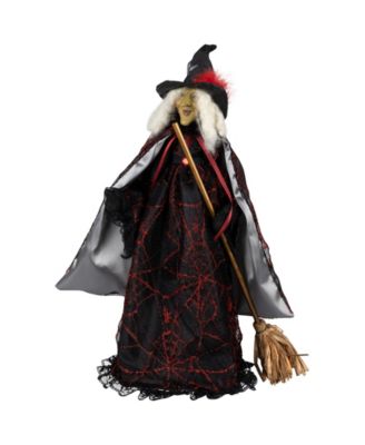 18" Victorian Style Witch with Broom Halloween Figure
