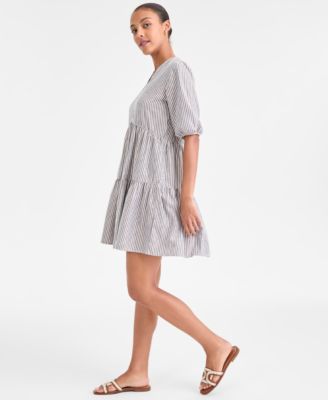 Women's Shine Striped V-Neck Tiered Dress