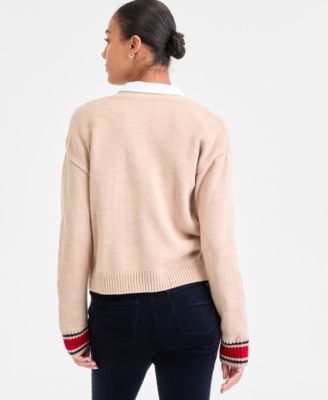 Women's Cable-Knit Varsity Cardigan