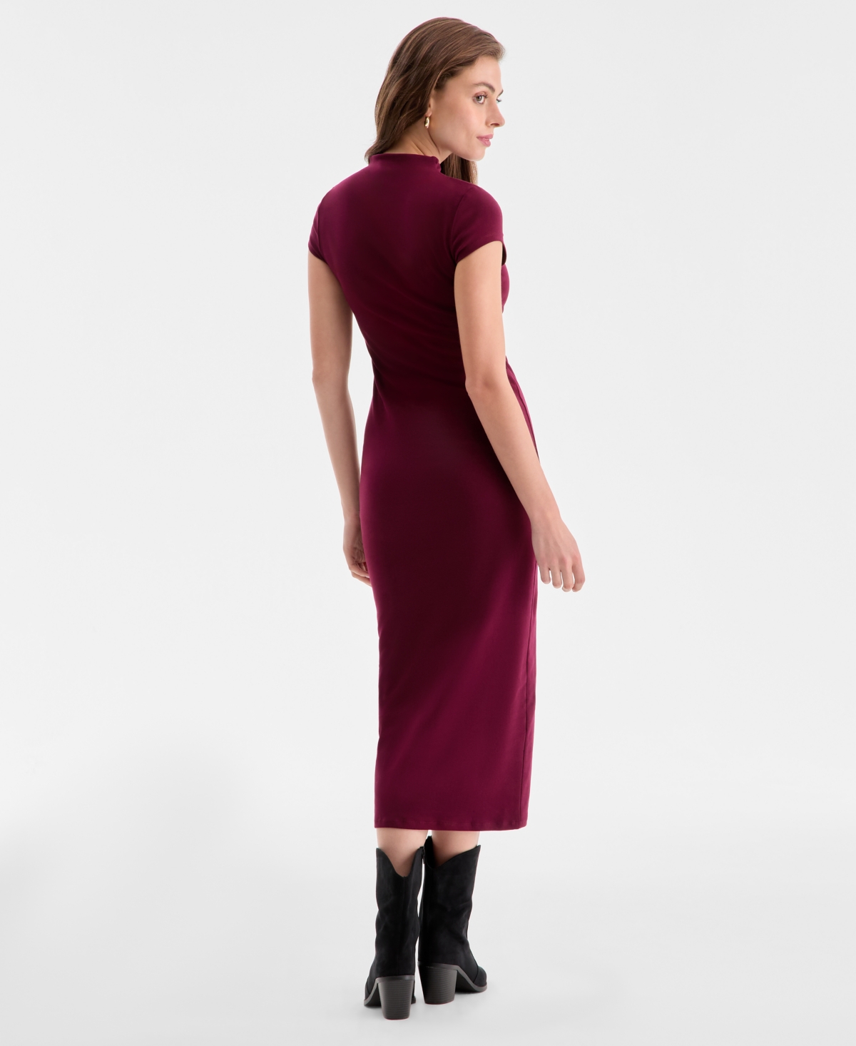 Bar Iii Women's Cap-sleeve Mock-neck Midi Dress, Exclusively At Macy's In Burgundy