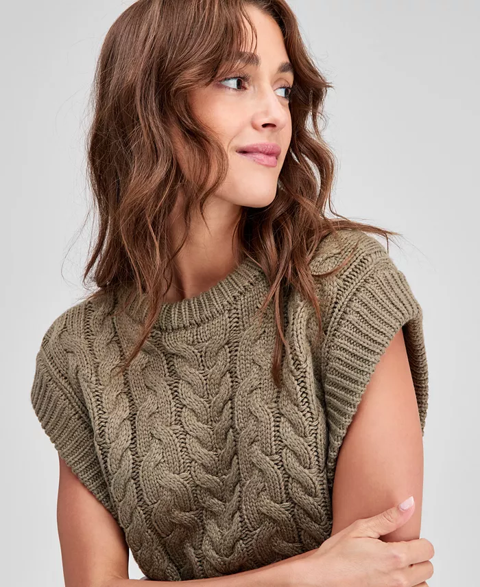 Women's Extended-Shoulder Cable-Knit Sweater Vest - thumbnail 5