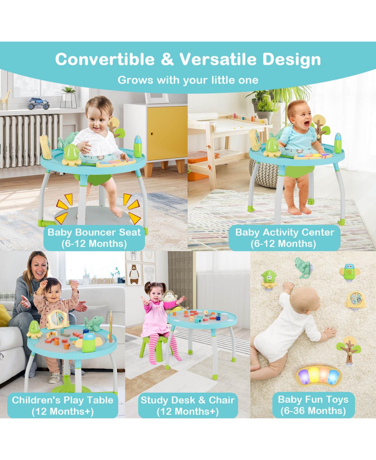 5-in-1 Baby Activity Center with Rotating Seat Removable Toys Lights