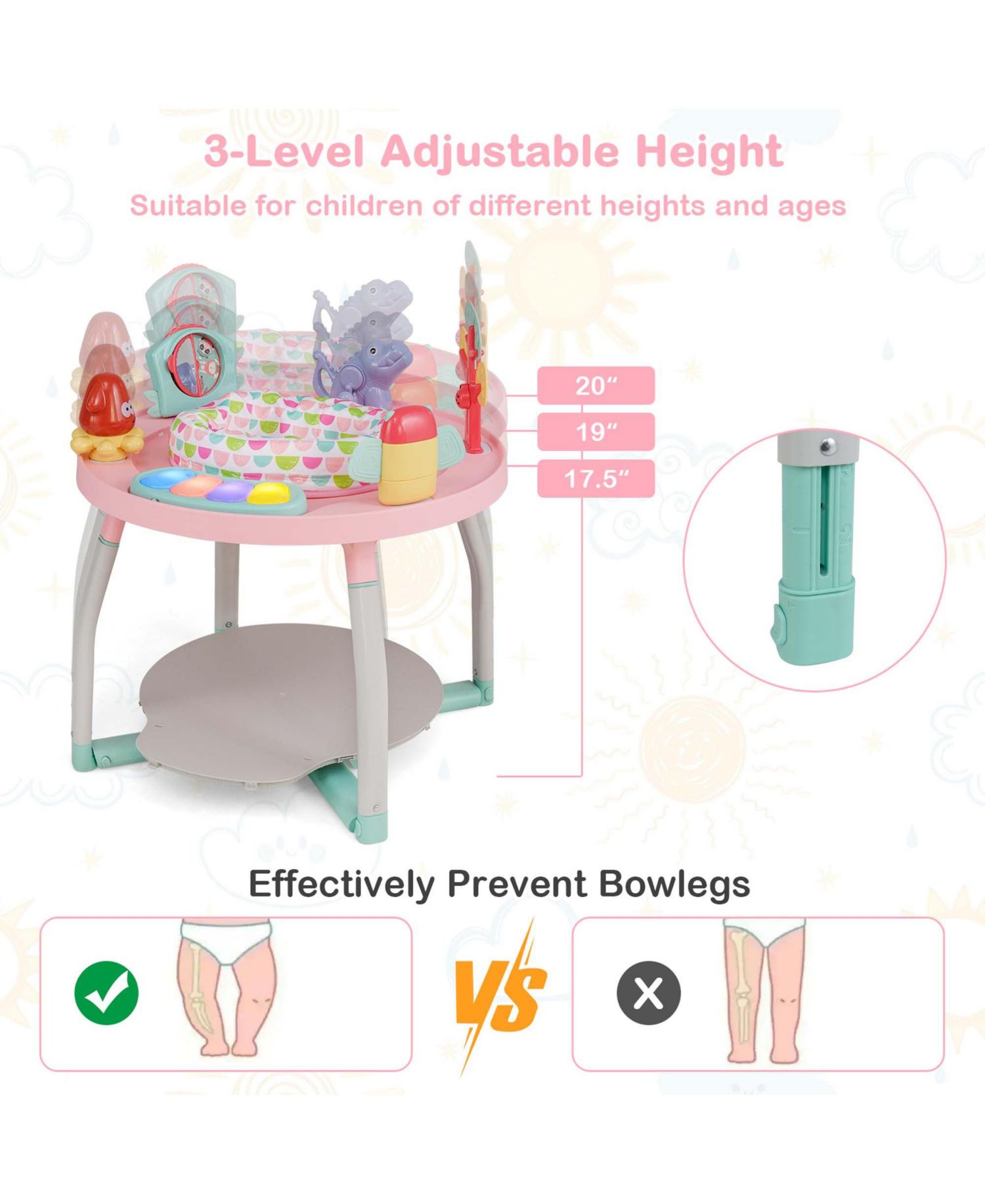 5-in-1 Baby Activity Center with Rotating Seat Removable Toys Lights