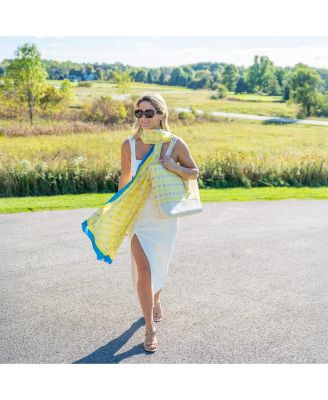 Evelyn Kate Double Lemon With Orange Marigold Collection Artist Designed Canvas Leather Tote Bag Coordinating Silk Scarf Wrap Sarong Fabric Loop Keych