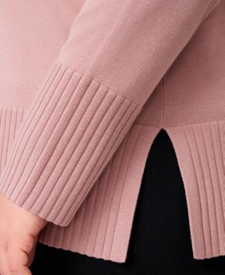 Plus Size Solid V-Neck High-Cuff Sweater