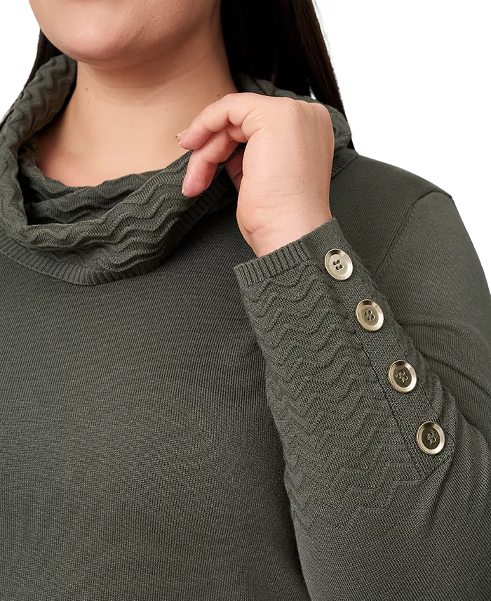Plus Size Ribbed-Hem Cowl-Neck Sweater - thumbnail 4