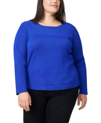 Plus Size Ribbed-Yoke Pullover Sweater