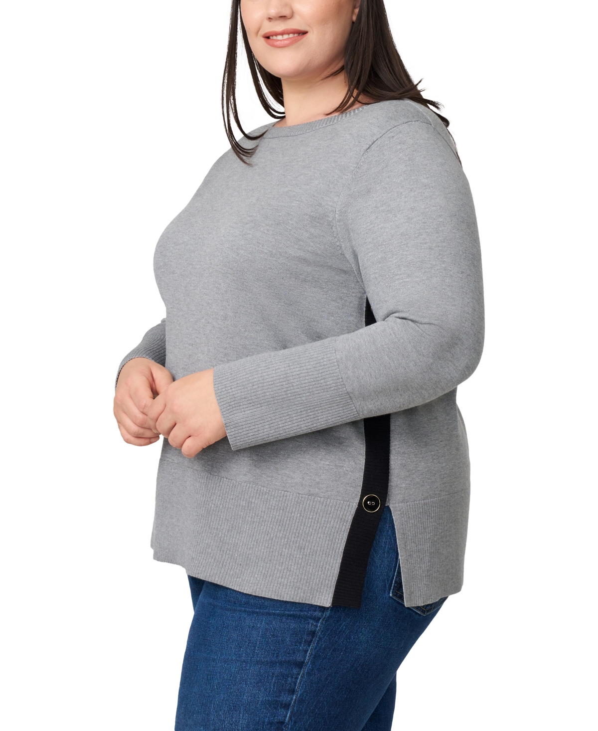 Melissa Paige Plus Size Side-button Tunic Sweater In Gray