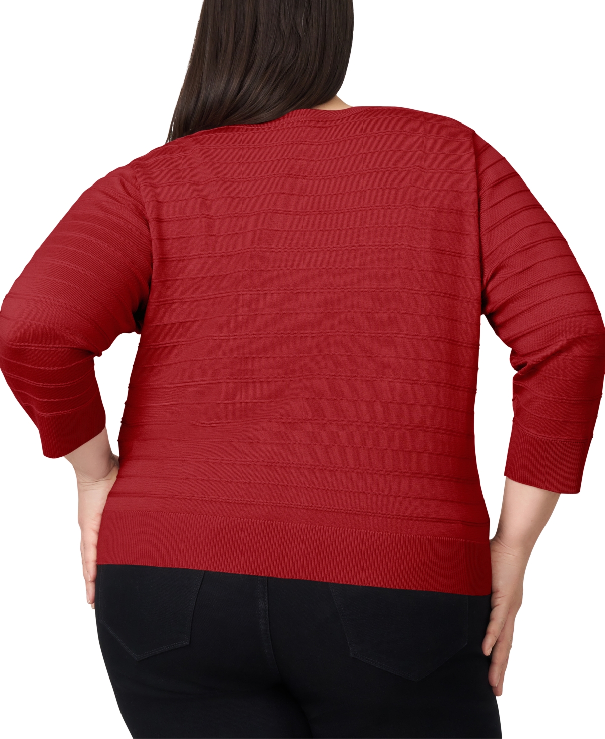 Melissa Paige Plus Size Textured Stripe Cardigan Sweater In Blue