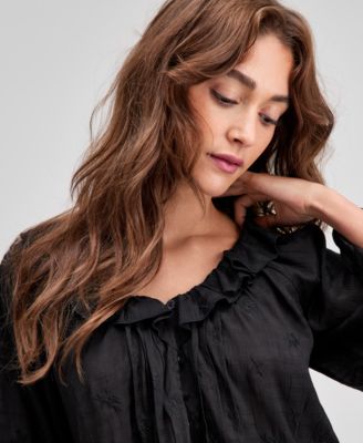 Women's Ruffle-Trim Cropped Blouse, Exclusively at Macy's