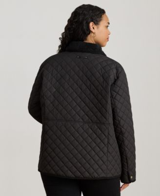 Plus Size Faux-Sherpa-Collar Quilted Coat