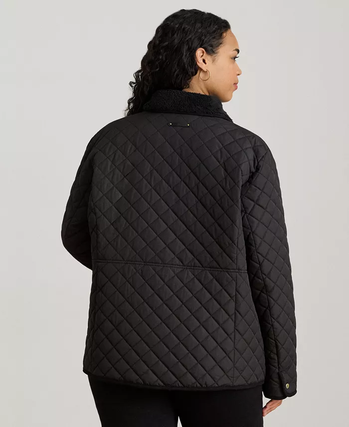 Plus Size Faux-Sherpa-Collar Quilted Coat - thumbnail 7