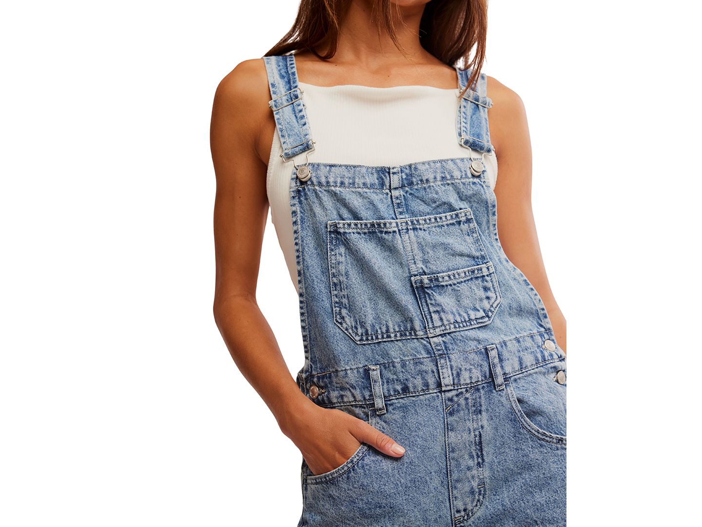 Женский комбинезон Free People We The Free Ziggy Cotton Denim Overalls, цвет: Пудрово-голубой — фото 5