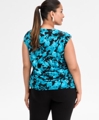 Plus Size Printed Boat Neck Cap Sleeve Top, Macy's Exclusive