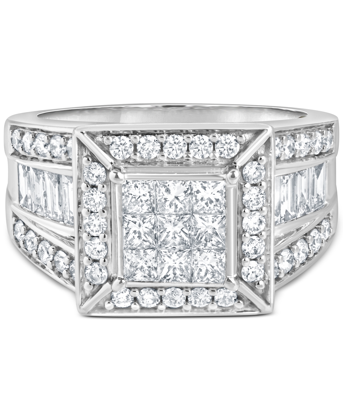 Macy's Diamond Square Halo Cluster Engagement Ring (1-1/2 Ct. T.w.) In 14k White Gold In Metallic