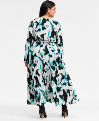 Plus Size Printed Pleated Maxi Dress, Macy's Exclusive