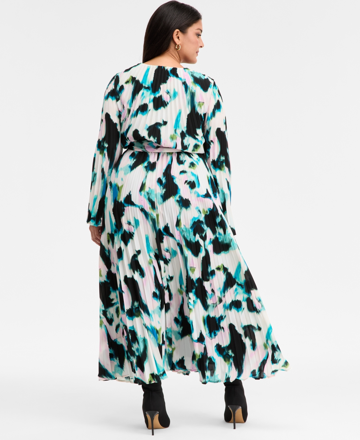 Inc International Concepts Plus Size Printed Pleated Maxi Dress, Macy's Exclusive In Blue