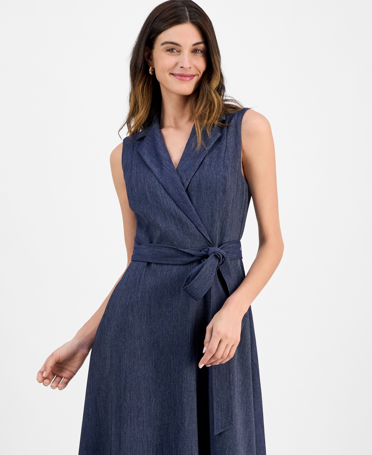 Julia Jordan Sleeveless Faux Wrap Midi Dress In Blue