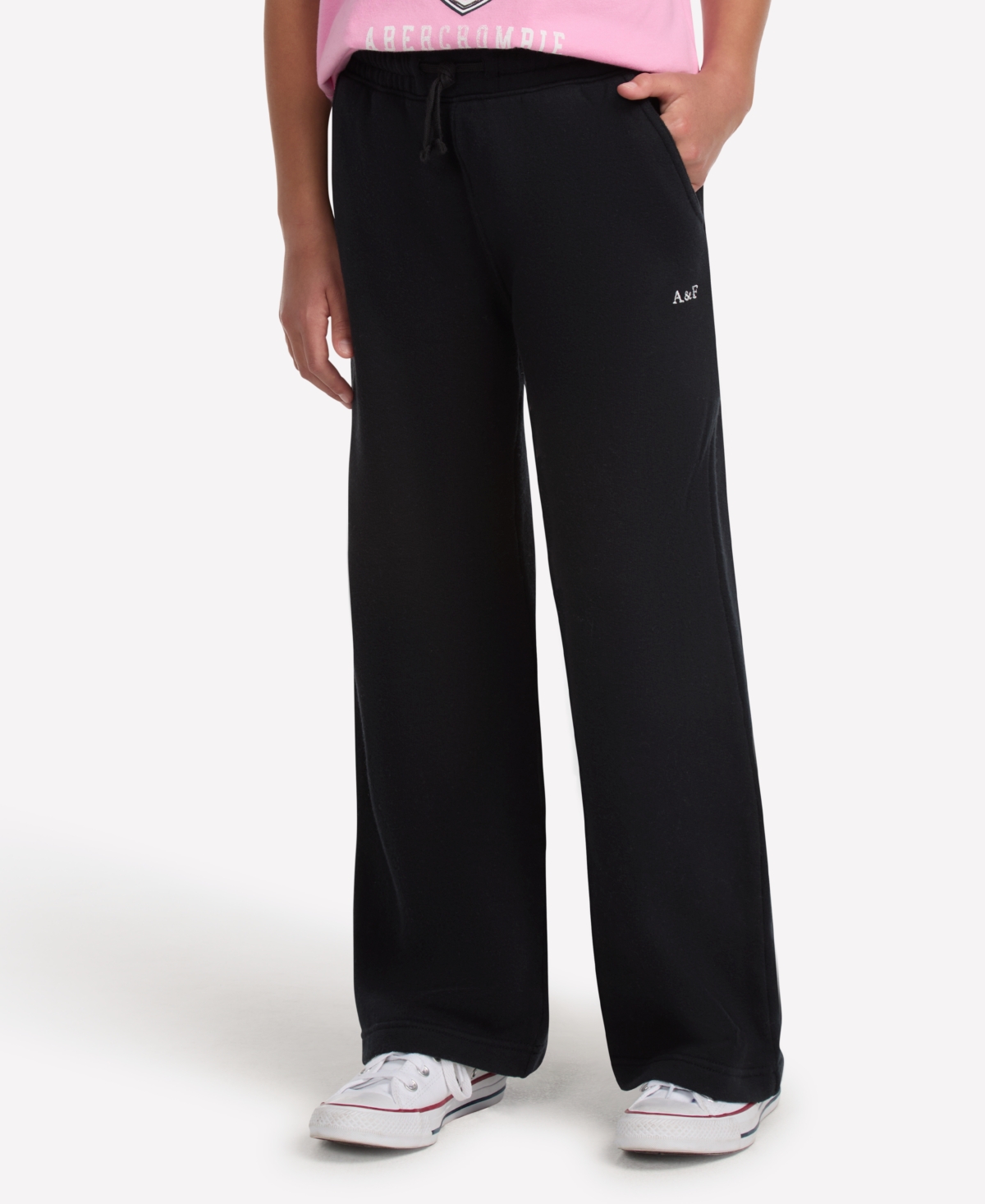 Abercrombie Girls Essential Fleece Wide-leg Pants In Black