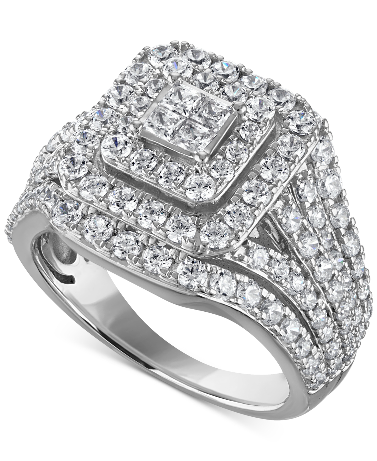 Diamond Princess Quad Halo Cluster Engagement Ring (2-1/4 ct. t.w.) in 14k White Gold - White Gold