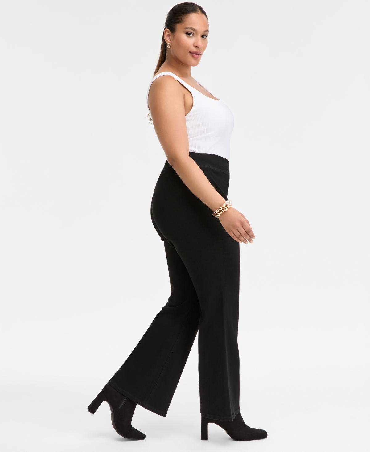 Inc International Concepts Plus Size High-rise Pull-on Flared Jeans, Macy's Exclusive In Black