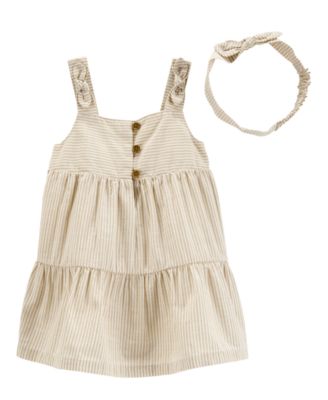 Carter's - Baby Girls Striped Cotton Dress & Headwrap, 2 Piece Set