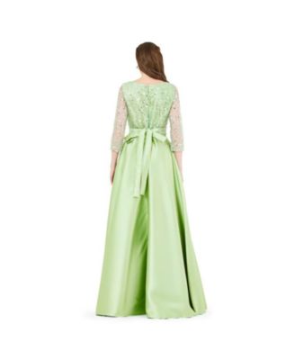 Beaded Bodice Column Gown with Cascading Train